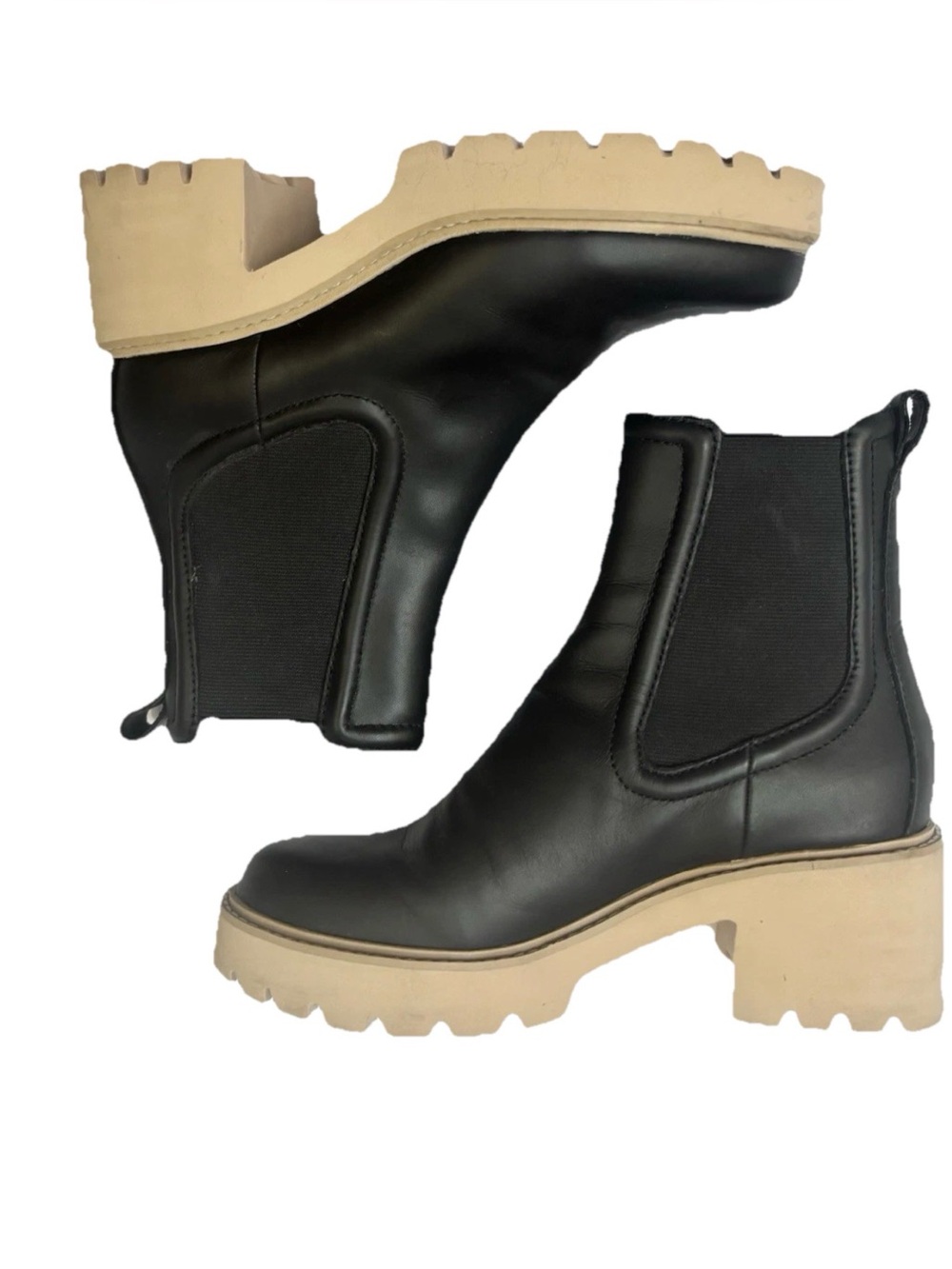 Dolce Vita Black faux leather Chelsea Boots with Tan Lug Platform